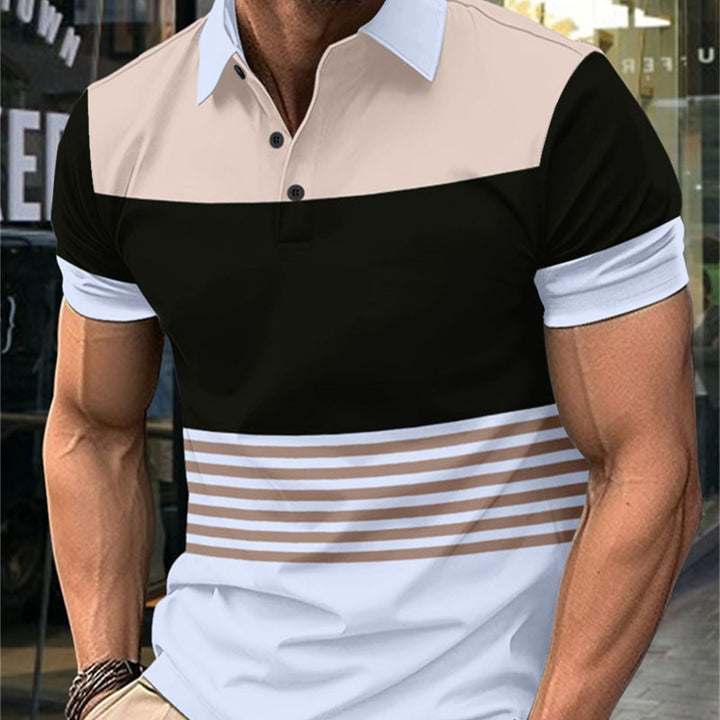 Casual Striped Men's Short Sleeve Lapel Q2