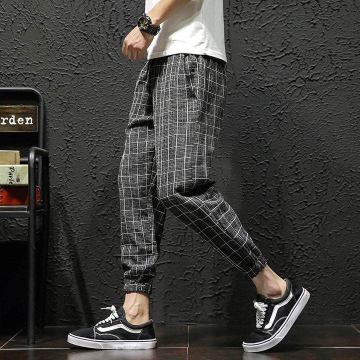 Men's Fashion Casual Loose Checked Harem Pants Q2