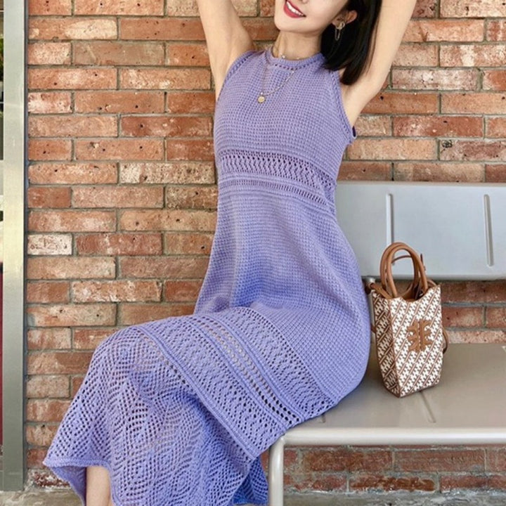 Waist-tight Sleeveless Long Jumper Dress Women Q2