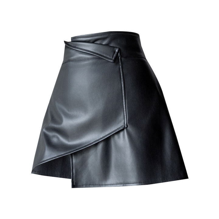 Black Irregular Small Leather Skirt Half Body - Super Amazing Store