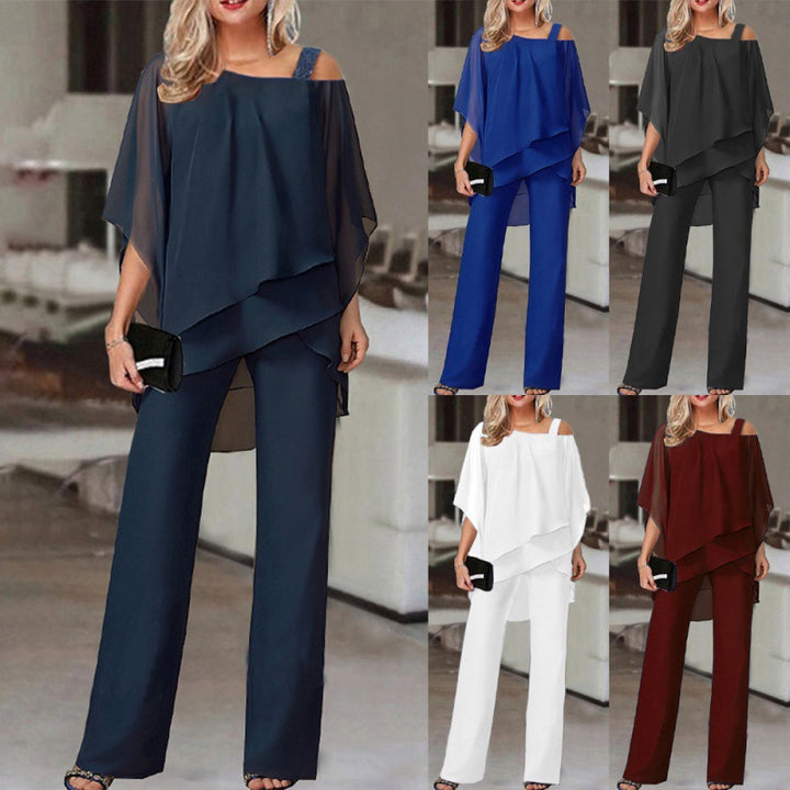 Solid Color Loose Batwing Sleeve Trousers Irregular Suit Q2