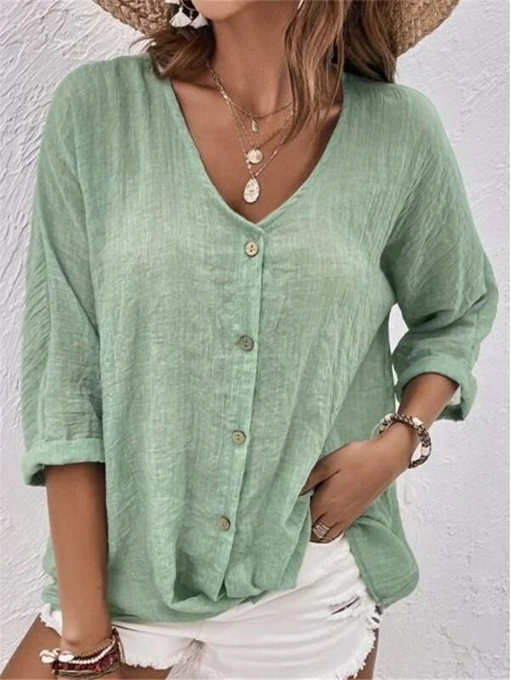 Cross-border Women's V-neck Buttons Chiffon Cardigan Long Sleeve-Super Amazing Store