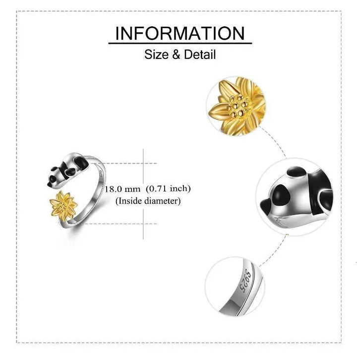 Panda Rings with Sunflower 925 Sterling Silver Panda Jewelry Gifts for Women - Super Amazing Store