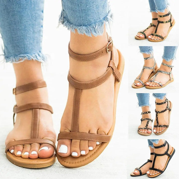 Sandals for Women Summer Dressy Flats Beaded Ankle Strap Comfort Sandals Fashion Shoes - Super Amazing Store