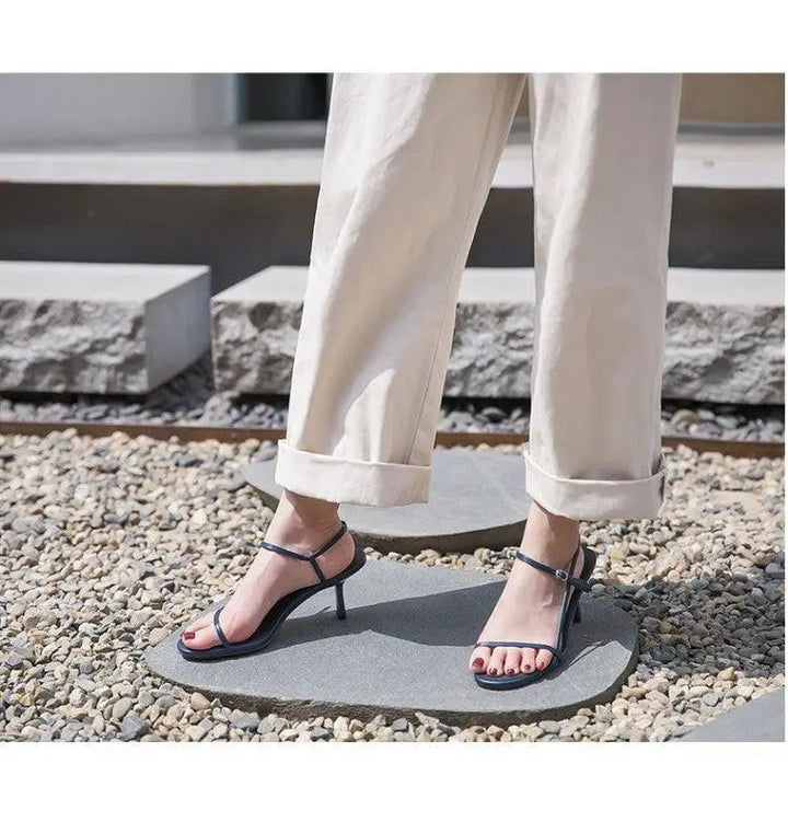 Sandals for Women Summer Shoes Leather Simple Sandals Ankle Strap Women's Shoes Elegant Open Toe Party Pumps - Super Amazing Store