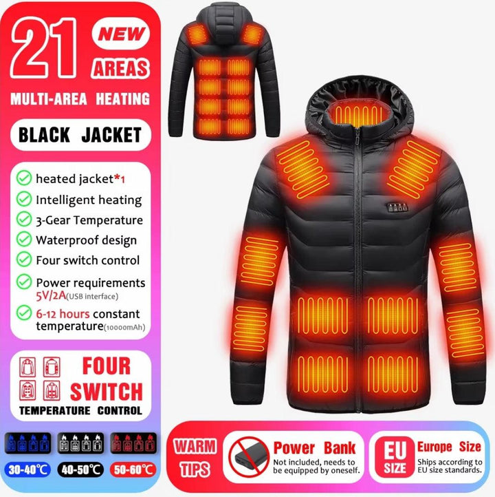 24 Areas Heated Cotton Clothes Jacket USB Heating Jacket Warm Snowfield heated Vests S-6xl Super Amazing Store