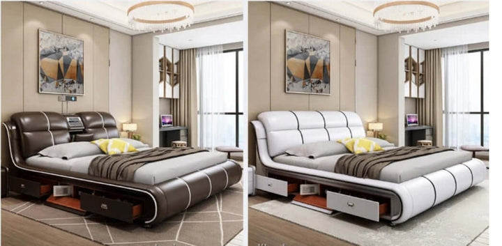 Multi-Functional Smart Bed Double storage Queen Cowhide Leather Bed King Cowhide Leather Bed-Super Amazing Store