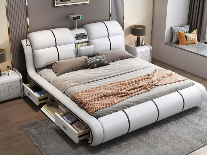 Multi-Functional Smart Bed Double storage Queen Cowhide Leather Bed King Cowhide Leather Bed-Super Amazing Store