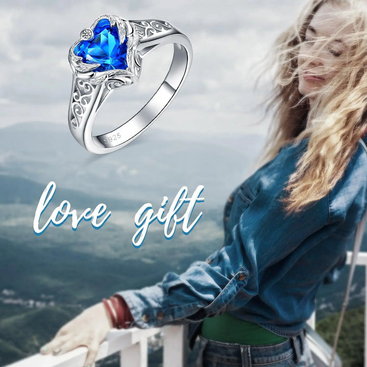 September Heart Rings Sterling Silver Wing Jewelry  for Women - Super Amazing Store