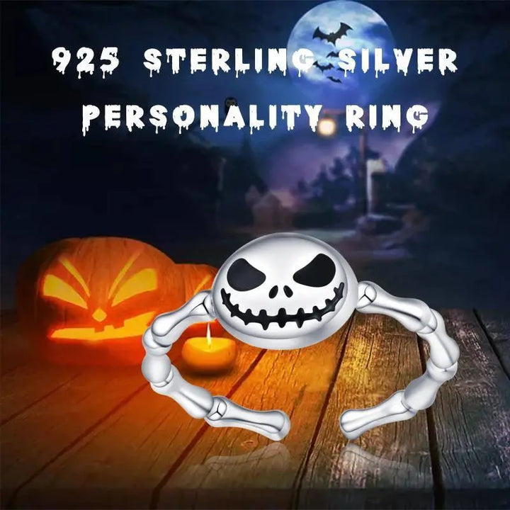 Skull Ring Sterling Silver Adjustable Jack Shillington Rings Halloween Thumb Rings - Super Amazing Store