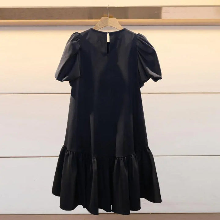 Spring and Summer New Women's Fashion Diamond Ornaments Tassel Round Neck Bubble Short Sleeve Slim Dress - Super Amazing Store