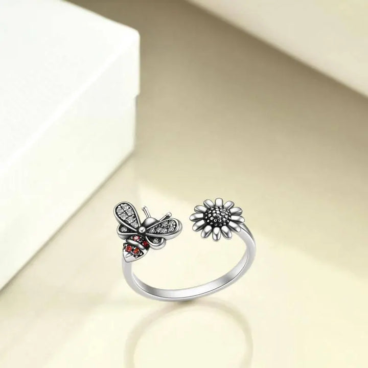 Sterling Silver Adjustable Bee Ring Bee-live You Are My Sunshine Sunflower Thumb Rings For Women Ladies - Super Amazing Store