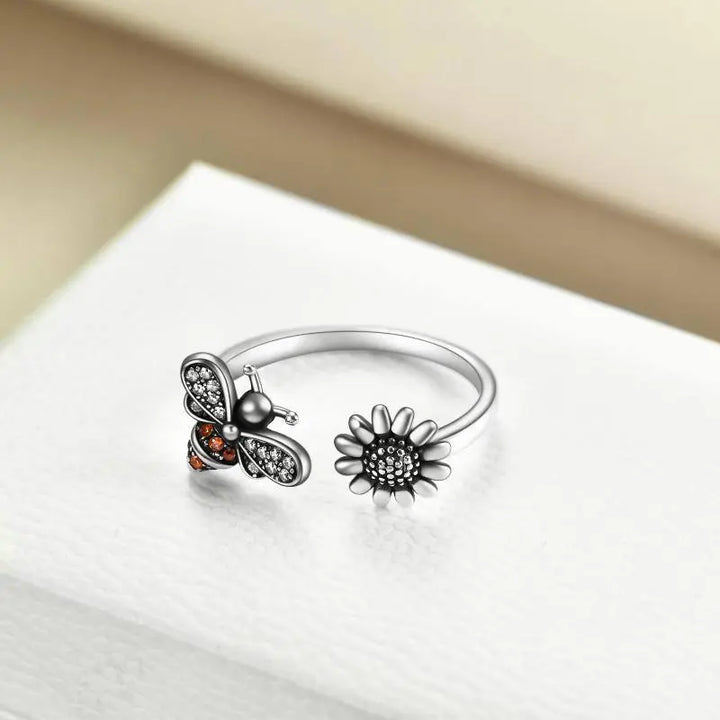 Sterling Silver Adjustable Bee Ring Bee-live You Are My Sunshine Sunflower Thumb Rings For Women Ladies - Super Amazing Store