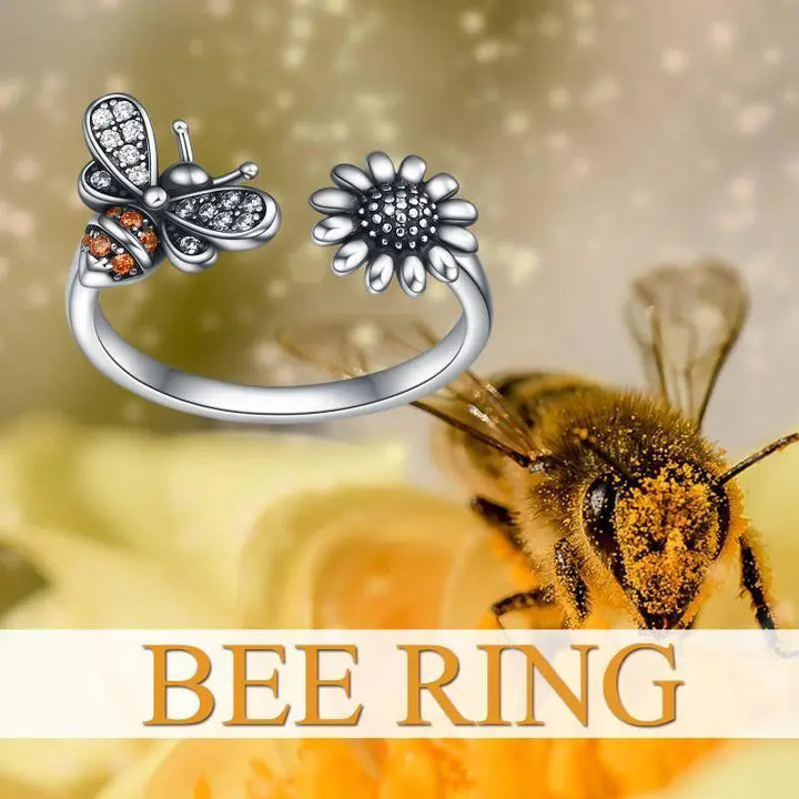 Sterling Silver Adjustable Bee Ring Bee-live You Are My Sunshine Sunflower Thumb Rings For Women Ladies - Super Amazing Store