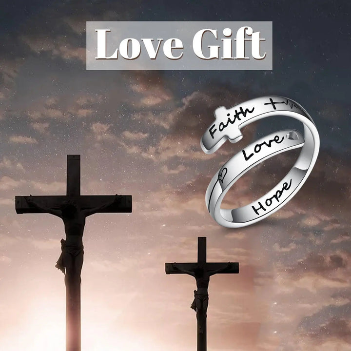 Sterling Silver Faith Hope Love Cross Adjustable Wrap Open Adjustable Rings - Super Amazing Store