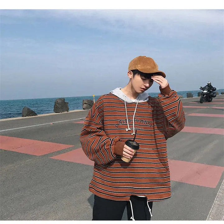 Striped hooded sweater men - Super Amazing Store