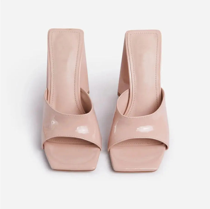 Summer New Slippers High Heels Patent Leather Open Toe Sandals Women's Thick Heels Outside Footwear Women Shoes - Super Amazing Store