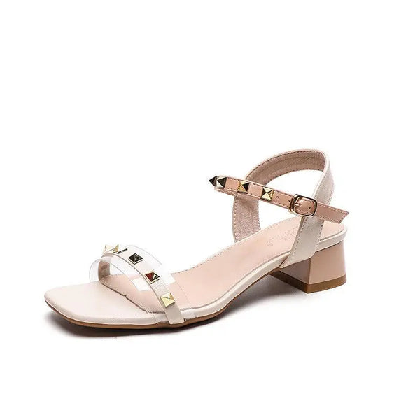 Summer Women's Heeled Sandals Chunky Heel Sandals Open Toe Metal Buckle Fashion All-Match Comfortable Shoes - Super Amazing Store