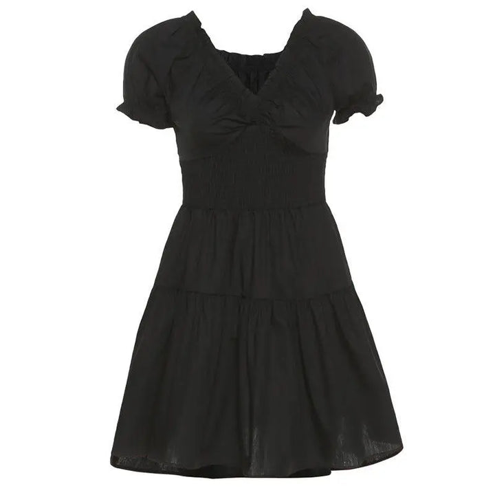 Summer Women's Puff Sleeve Square Neck Loose Pleated A-Line Dress - Super Amazing Store