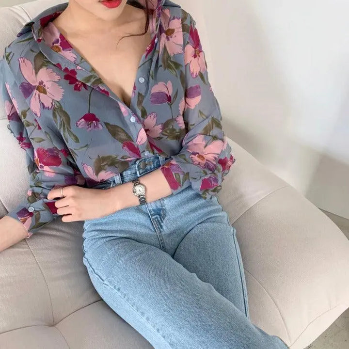 Thin Slim Simple Western Style Long-Sleeved Shirt Women - Super Amazing Store