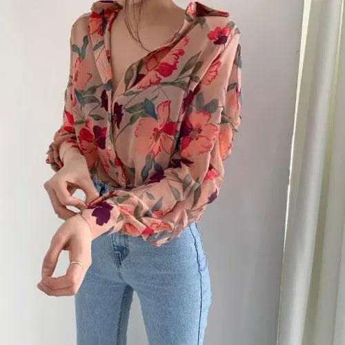 Thin Slim Simple Western Style Long-Sleeved Shirt Women - Super Amazing Store