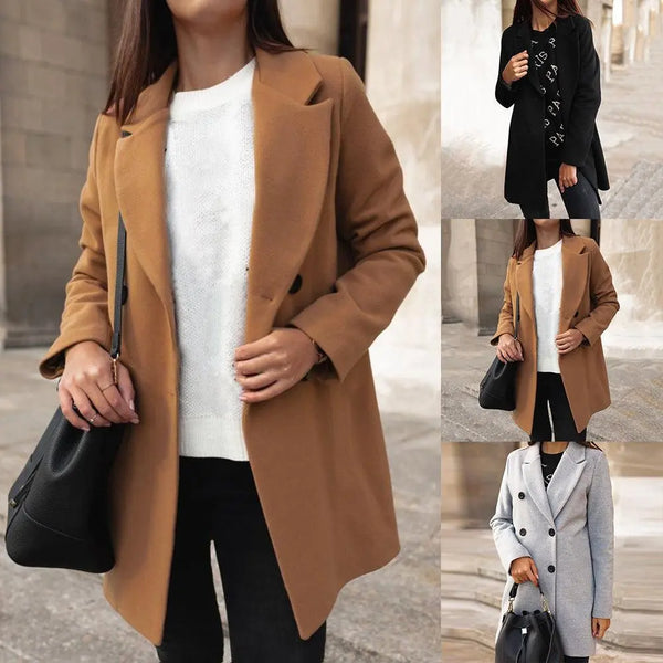 Unique Bargains Women's Notched Lapel Double Breasted Raglan Sleeve Winter Coat - Super Amazing Store