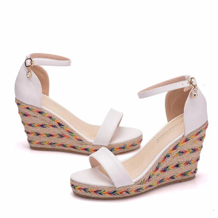 White Wedge Sandals for Womens Open Toe Walking Summer Roman Style High Heels Breathable Sandal - Super Amazing Store