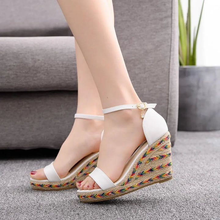 White Wedge Sandals for Womens Open Toe Walking Summer Roman Style High Heels Breathable Sandal - Super Amazing Store