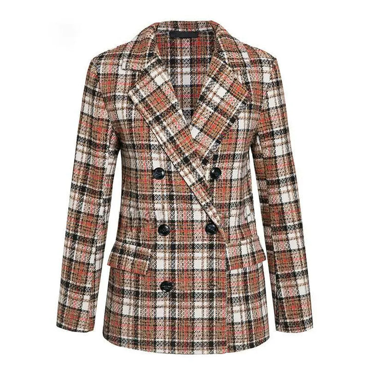 Women Blazer Coat Causal Long Sleeve Tweed Coat Short Office Ladies Elegant Autumn Winter Plaid Pocket Women Suit Blazer - Super Amazing Store