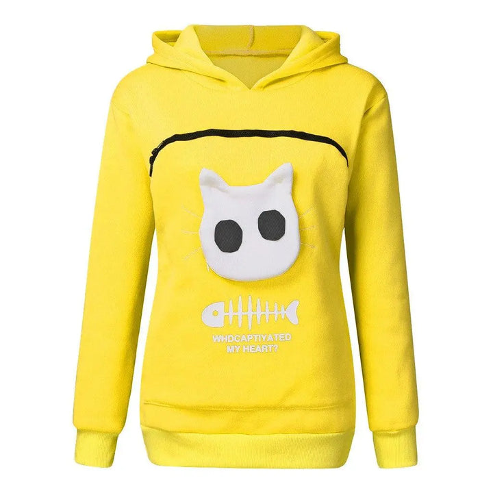 Women Hoodie Sweatshirt With Cat Pet Pocket Design Long Sleeve Sweater Cat Outfit - Super Amazing Store