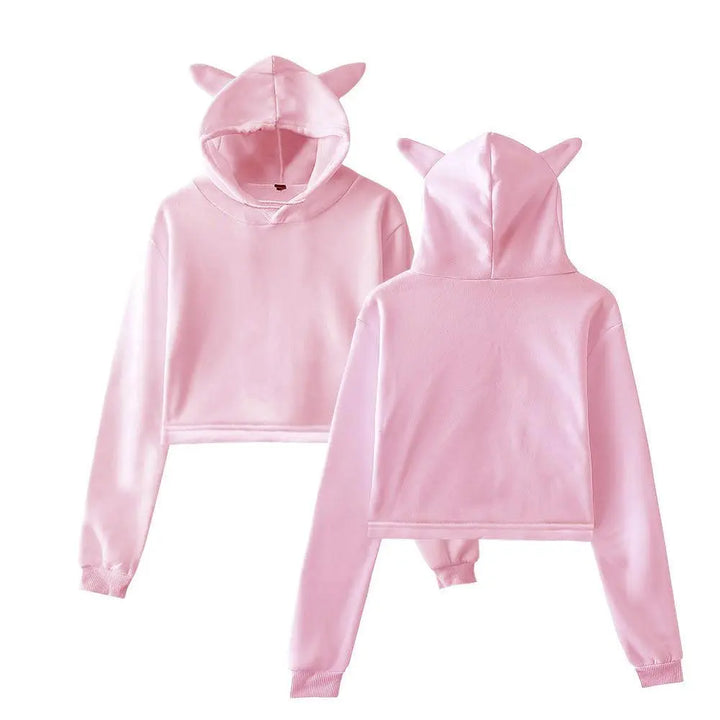 Women Hoodies Teen Girls Cat Hoodie Cat Ear Hooded Sweatshirt Leak Navel Blouse Hoodie Crop Top Pullover - Super Amazing Store