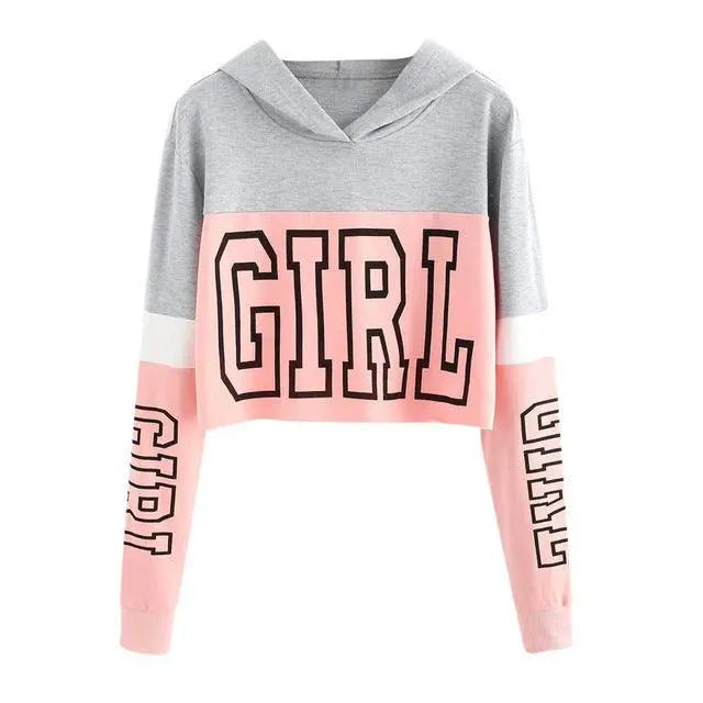 Women Letter Printing Long Sleeve Hoodie Sweatshirt Hooded Vintage Casual Pullover High Street Crop Modis Tops - Super Amazing Store