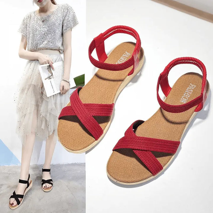 Women Sandals Ladies Fashion Casual Flat Sandals Shoes Solid Color Summer Comfortable Sandals - Super Amazing Store