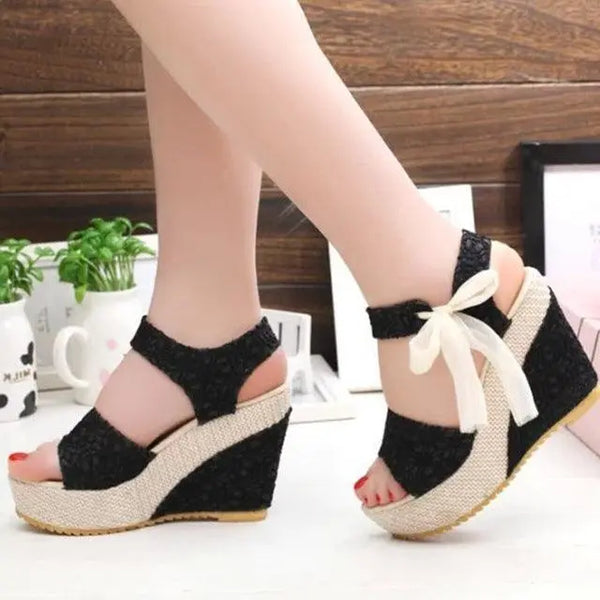 Women Wedges Heeled Women Shoes 2023 Summer Sandals Party Platform High Heels Shoes Woman Lace Leisure Sandal,36,Gold - Super Amazing Store