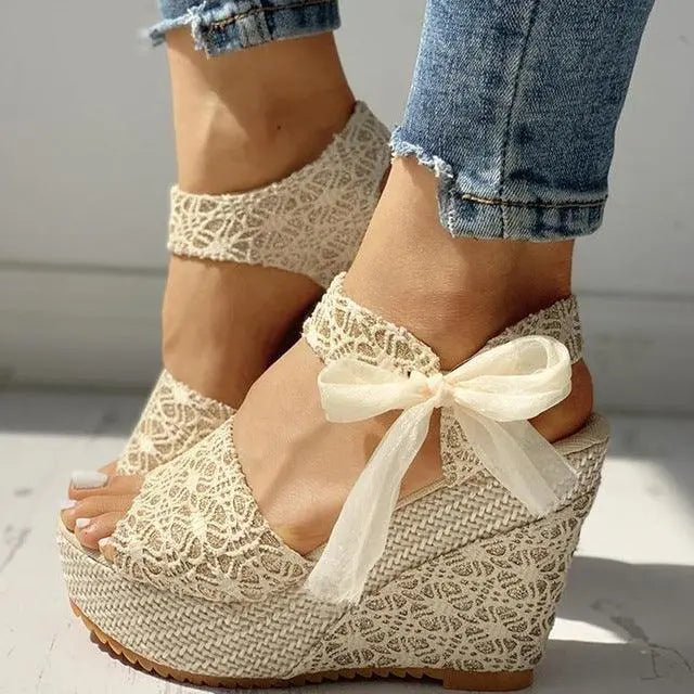 Women Wedges Heeled Women Shoes 2023 Summer Sandals Party Platform High Heels Shoes Woman Lace Leisure Sandal,36,Gold - Super Amazing Store