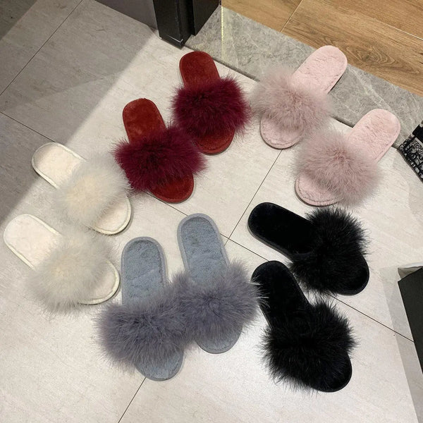 Women's Furry Faux Fur Slippers Cozy Memory Foam House Slippers Soft Comfy Flat Slide Sandals Indoor - Super Amazing Store