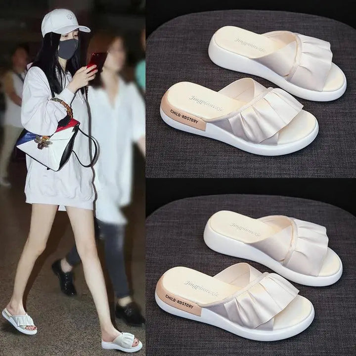 Womens Elegant Fairy Platform Slide Sandals Stylish Ruffle Comfy Slippers Open Toe Summer Slip on Slides - Super Amazing Store