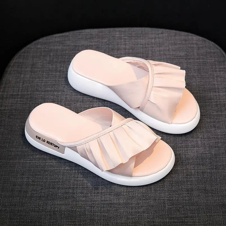 Womens Elegant Fairy Platform Slide Sandals Stylish Ruffle Comfy Slippers Open Toe Summer Slip on Slides - Super Amazing Store