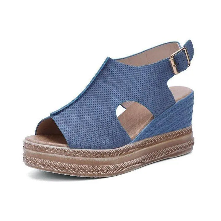 Womens Fashion Sandals Ladies Fashion Solid Color Hollow Out Leather Open Toe Buckle Wedge Heel Slides And Sandals Women - Super Amazing Store