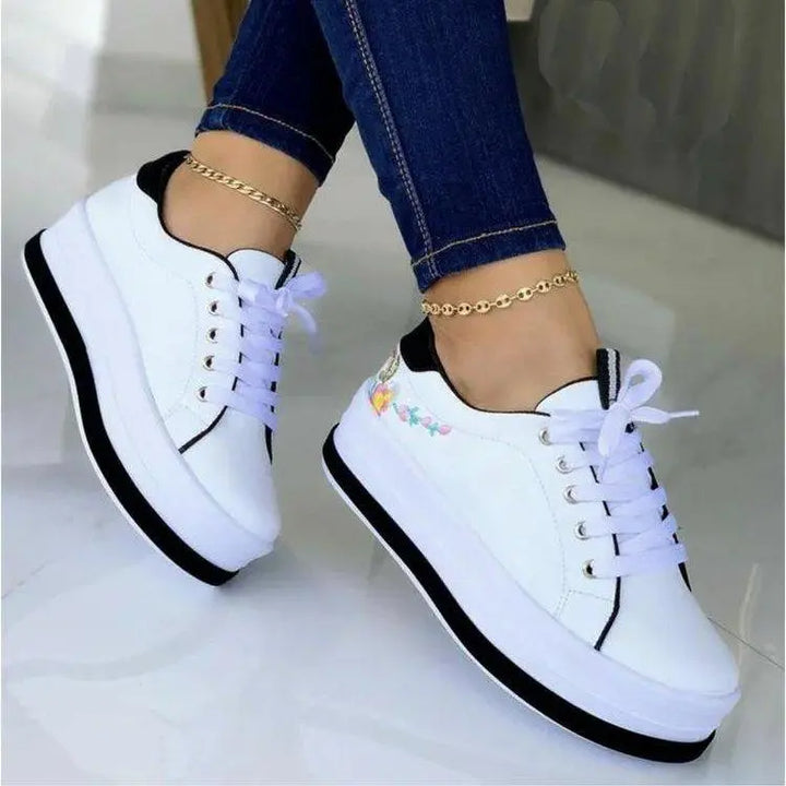 Womens Flats Comfort Walking Shoes Lace Up Sneakers Work Casual Skate Shoe Low Top Non Slip Sneaker - Super Amazing Store