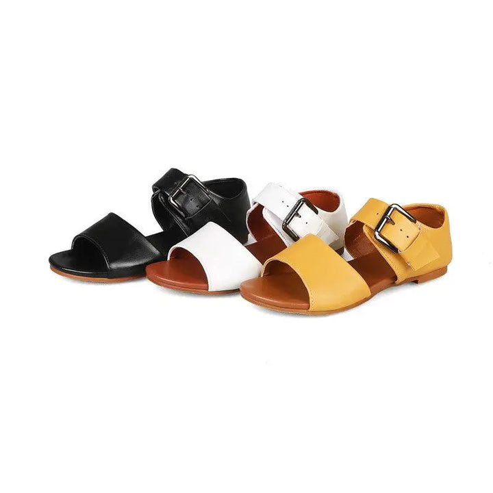 Womens New Fashion Leather Sandals Summer Fashion Open Toe Design Flat Sandals with Buckle - Super Amazing Store