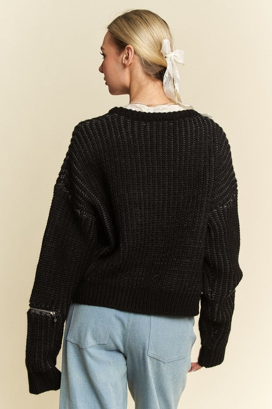 Davi & Dani Contrast Heart Dropped Shoulder Sweater Trendsi