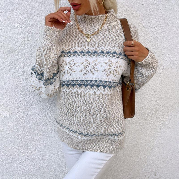 Half Turtleneck Snowflake Sweater for Women - Super Amazing Store