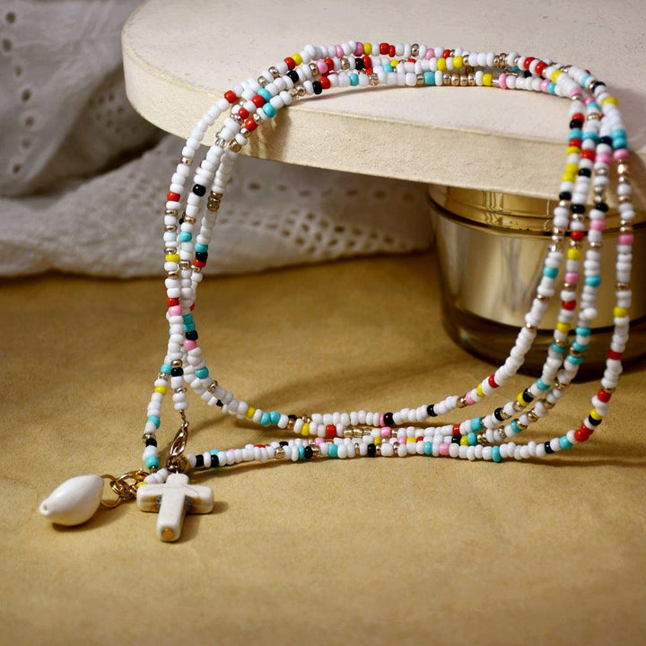 Beaded Double-layer Shell Color Bead Necklace - Super Amazing Store