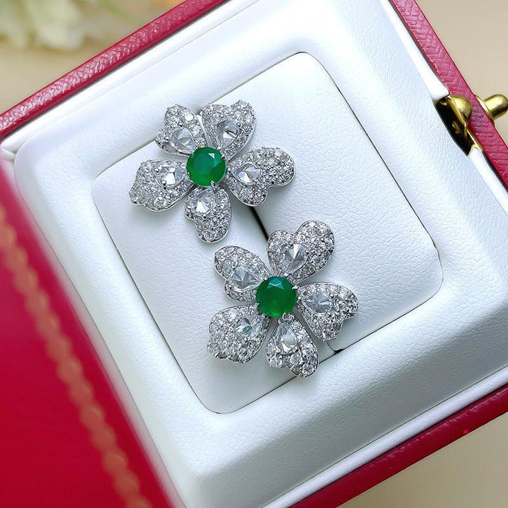 Artificial Emerald Flower Earrings 925 Silver Plated - Super Amazing Store