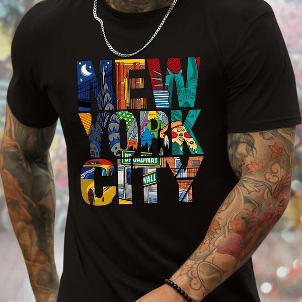 New York City Graphic Men's Short Sleeved T-shirt, Comfortable Stretch Summer Fashion T-shirt, Casual Daily Style Fashion Clothing Super Amazing Store