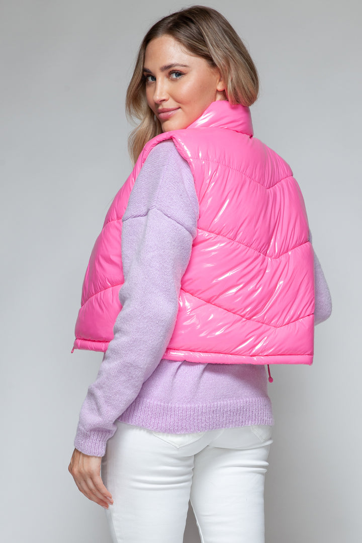 Snobbish Zip Up Turtleneck Shiny Quilted Vest Trendsi