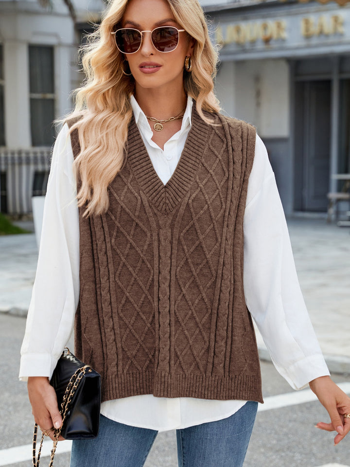 Cable Knit V-Neck Sweater Vest Trendsi