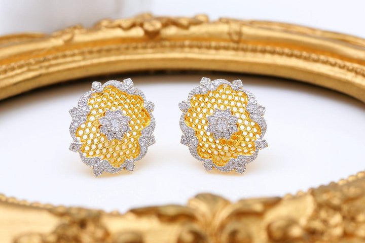 Light Luxury 925 Silver And Gold Honeycomb Snowflake Stud Earrings - Super Amazing Store