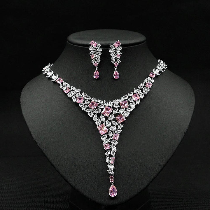 Colorful Zircon Necklace Set Wedding Dress Wedding Earring Accessories - Super Amazing Store